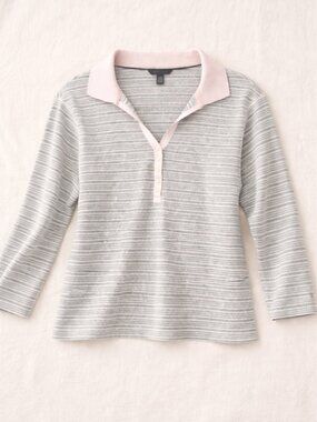 Tommy Hilfiger Striped Henley Top Pink Collar 3/4 Sleeve Cotton Size XL